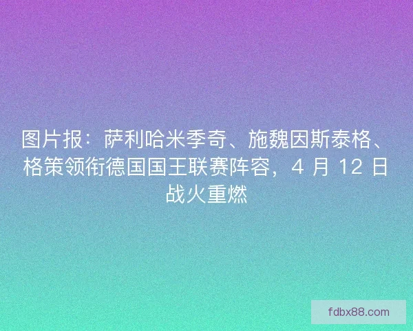 图片报：萨利哈米季奇、施魏因斯泰格、格策领衔德国国王联赛阵容，4 月 12 日战火重燃